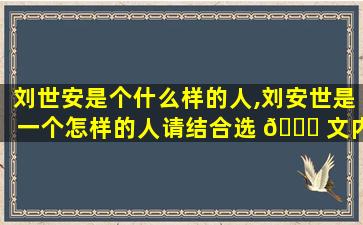 刘世安是个什么样的人,刘安世是一个怎样的人请结合选 🐞 文内容简要分析